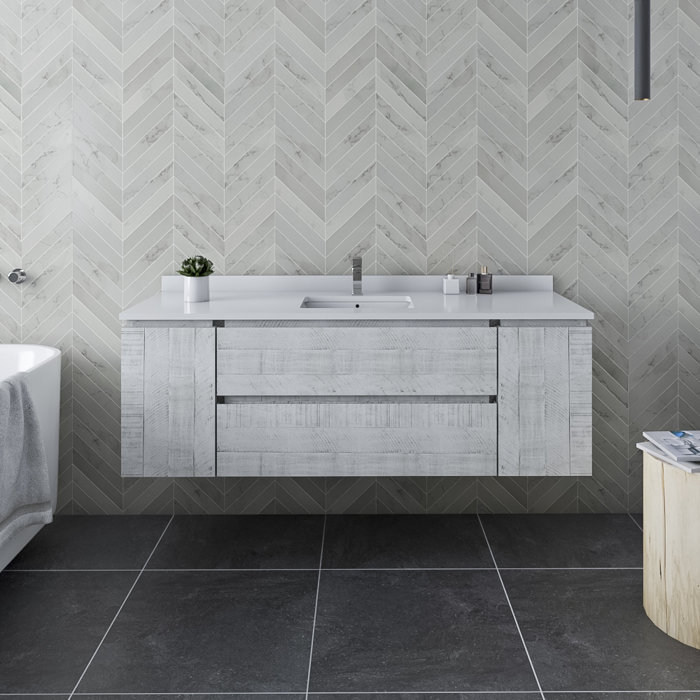 Loon Peak® Hialeah 59" Wall Mounted Single Sink Bathroom Vanity Base